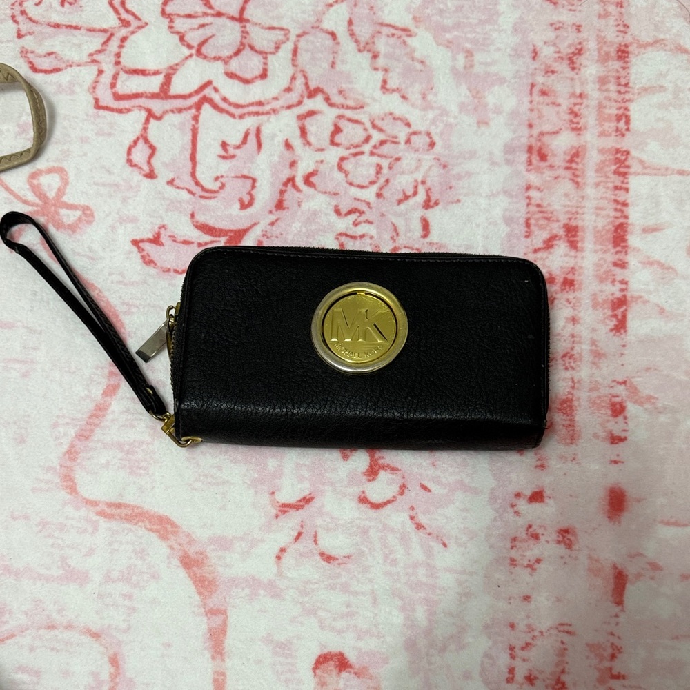 Michael Kors Black Wristlet with Gold Logo